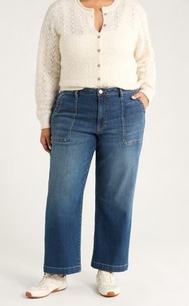 Kut from the Kloth High Waist Ankle Wide Leg Utility Jeans in Reflective at Nordstrom, Size 14W
