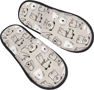 Generic Camping Slippers Puppy Print Portable Cotton Slippers Furry Anti-Slide Slipper For Home Women Hotel L