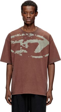 Diesel T-shirt with distressed flocked logo - T-Shirts - Man - Brown