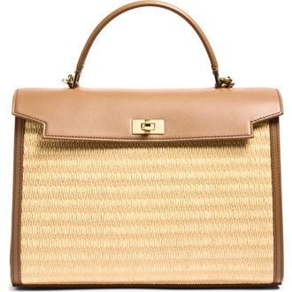 Anya Hindmarch Mortimer Leather & Raffia Top Handle Bag in Pecan at Nordstrom