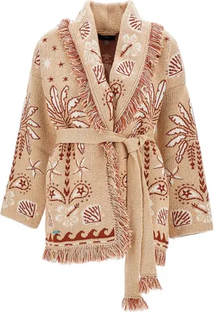 Alanui Open Long Cardigan with Belt and Fringed Edges