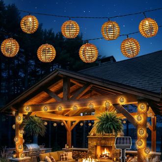 OEM Guirlande Solaire - 10 Led Blanco C&aacute;lido - L&aacute;mparas De Papel Cordel - Ip44 - Jard&iacute;n Balcon Terraza Camping - 3,6 M - 1 Unidad