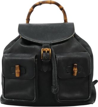 Gucci Bamboo Black Leather Backpack Bag (Pre-Owned)