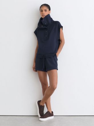 Reiss Navy Premium Interlock Sleeveless Collared Top, XS