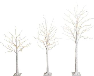 Nearly Natural Set Of 3 4Ft. 5Ft. 6Ft. Pre-Lit Artificial White Birch Trees Set