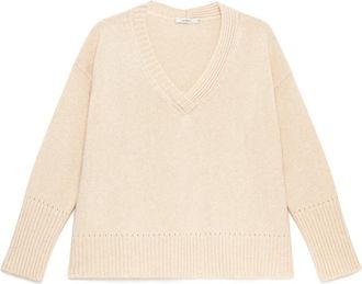 Maliparmi Cashmere Merinos Breiwerk - Dames - V-hals truien - Beige - S - Wol - Truien & Vesten