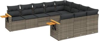 vidaXL Set De Sof&aacute;s De Jard&iacute;n 10 Pzas Con Cojines Rat&aacute;n Sint&eacute;tico Gris Vidaxl
