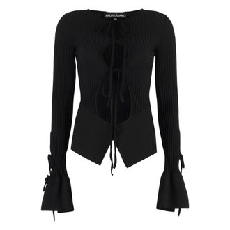 ADĀMO Andrea Adamo Cardigans, female, Black, Size: L Cut-out Long-sleeve Top