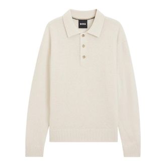 HUGO BOSS Truien & Vesten, Heren, Wit, XL, Wol, Trui van zuiver scheerwol met polokraag