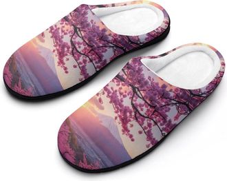 Generic Fuji-Mountain Cherries Sun Womens Cotton Slipper Comfortable Cozy Plush Slippers Anti-Skid Indoor House Closed Toe Shoes
