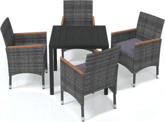 vidaXL Juego Muebles Jard&iacute;n 5 Pzas Con Cojines Rat&aacute;n Sint&eacute;tico Gris Vidaxl