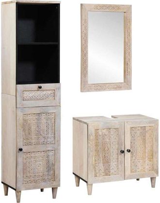 vidaXL Juego De Muebles De Ba&ntilde;o 3 Pcs Blanco Madera Maciza De Mango Vidaxl