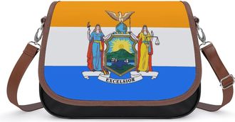 Generic New York State Flag Crossbody Bag Womens Handbag PU Message Bags Shoulder Purse with Adjustable Strap