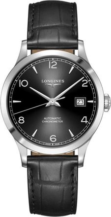 Longines Record Automatic Black Dial Leather Strap Mens Watch L2.820.4.56.2