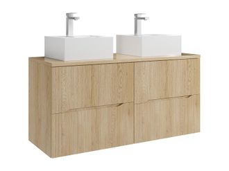 Vente-Unique Mueble de ba&ntilde;o suspendido estriado con lavabo sobre encimera cuadrado y grifo - Natural claro - 120 cm - ORISO