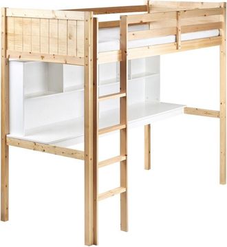 Beliani High Sleeper Bed with Desk Pine Wood FOUCAMONT 90 x 200 cm (EU Single) Light Brown