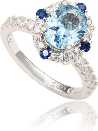 Suzy Levian Sterling Silver Aqua Blue Cubic Zirconia Marquise Ring