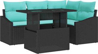 vidaXL Conjunto De Sof&aacute; De Jard&iacute;n 5 Uds. Negro Y Azul Rat&aacute;n Sint&eacute;tico Vidaxl
