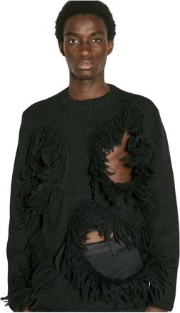 Comme Des Gar&ccedil;ons Cut-Out wollen trui met kwastjesrand - Heren - Ronde hals truien - Zwart - L - Wol - Truien & Vesten
