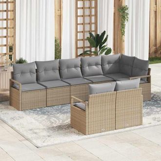 vidaXL Vidaxl - Conjunto De Sof&aacute; De Jard&iacute;n Con Coj&iacute;n 8 Pcs Beige, Gris Claro