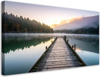 Feeby Cuadro En Lienzo, Lago Embarcadero Bosque Paisaje, 120x60
