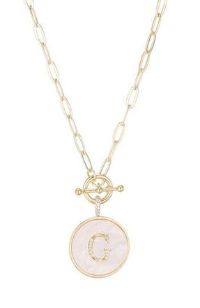 Adornia 14K Gold Plated Mother-of-Pearl Initial Pendant Necklace in White/Gold-G at Nordstrom Rack
