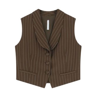 Imperial Vests, female, Brown, Size: M Straight Shawl Collar Striped Vest