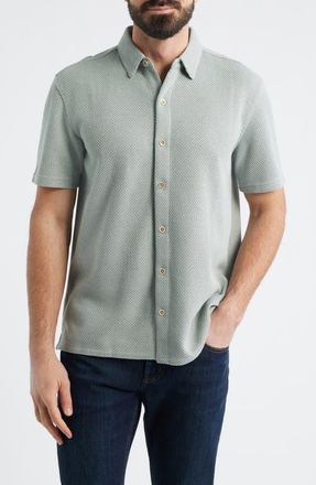 Johnston & Murphy Linden Textured Short Sleeve Button-Up Shirt in Sage at Nordstrom, Size X-Large