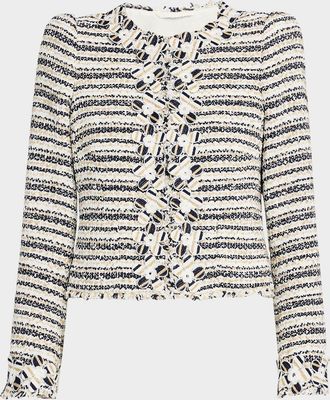 Maison Common Petal-Applique Striped Tweed Jacket