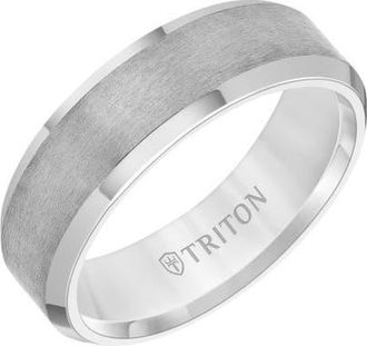 Triton 7MM Tantalum Ring with Vertical Satin Finish and Bevel Edge in Metallic Silver at Nordstrom, Size 11.5