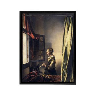 Artery8 Girl Reading Letter by Open Window Vermeer Black Framed Canvas Art | Size: W24 x H32