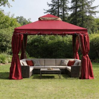 Shatchi Red Gazebo with Nets Aluminium Frame & Powder coated Steel Roof, 3x3x2.75m