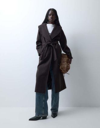 Vero Moda giacca formale maxi con cintura marrone cioccolato