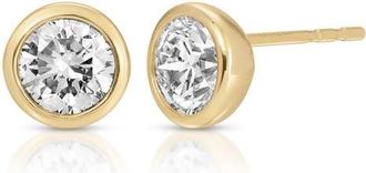 EF Collection Lab Grown Diamond Solitaire Bezel Set Stud Earrings in 14K Yellow Gold at Nordstrom