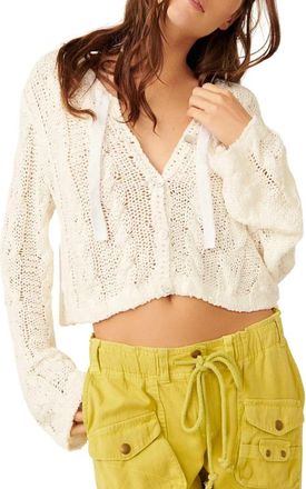 Free People Robyn Cardigan Womens White Open Knit V-Neck Cropped DDR2456
