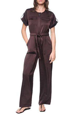 DKNY Drawstring Waist Hammered Satin Jumpsuit in Tobacco at Nordstrom, Size X-Small