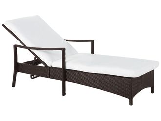 Beliani Beliani - Lettino Da Giardino In Rattan Marrone Con Cuscino In Tessuto Bianco Vasto