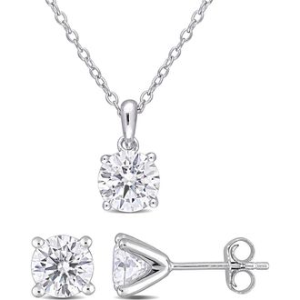 Delmar Dew Lab-Grown Moissanite Pendant Necklace & Stud Earrings in Silver at Nordstrom Rack