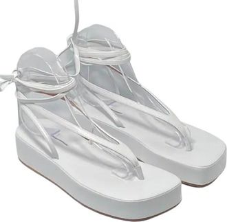Amina Muaddi White Leather Tie Sandals Size 37