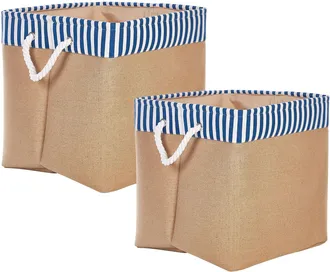 Beliani Conjunto De 2 Cestas De Poli&eacute;ster Beige Blanco Azul Algod&oacute;n Asas De Cuerda Tugul