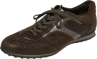 Tod's Tods Brown Textured Suede Leather Low Top Sneakers