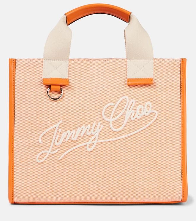 Logo leather-trimmed canvas tote bag