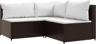 vidaXL Set Muebles De Jard&iacute;n 3 Piezas Y Cojines Rat&aacute;n Sint&eacute;tico Marr&oacute;n Vidaxl