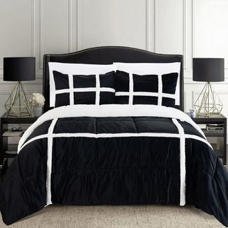 Elegant Comfort 3-piece Stripe Micro-suede Reversible Sherpa Comforter Set