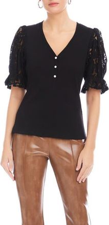 Fifteen Twenty Tanya Lace Sleeve Top in Black at Nordstrom, Size Small