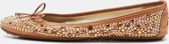 Jimmy Choo London Brown Leather Crystal Embellished Ballet Flats