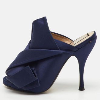 N&deg;21 N&deg;21 Navy Blue Satin Crystal Embellishment Raso Knot Mules
