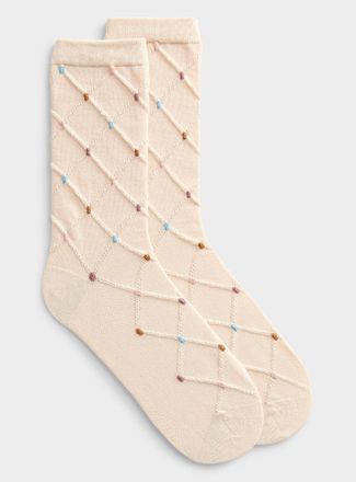 Simons Womens Embossed diamond and shiny dot socks