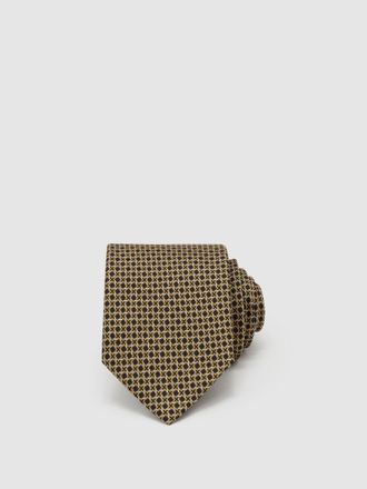 Reiss Navy & yellow Silk Geometric Cross-print Tie