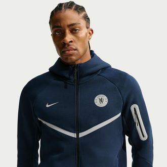 Nike Chelsea FC Tech Nike Mens Fleece Windrunner Soccer Jacket with Reflective Accents in Blue | IO3642-477